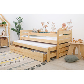 Kinderbed met extra bed en barrière Praktik - naturel