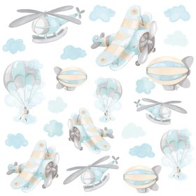 Muursticker - Vliegtuigen en ballonnen