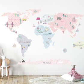 Muursticker Wereldkaart - roze