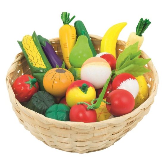 Houten groenten en fruit in een mandje 21 st