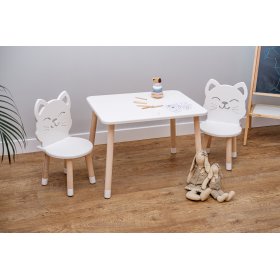 Kinder tafel met stoelen - Kat - wit