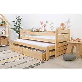 Kinderbed met uitschuifbaar bed en barrière Praktik - natuurlijk, Ourbaby®