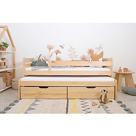 Kinderbed met uitschuifbaar bed en barrière Praktik - natuurlijk, Ourbaby®